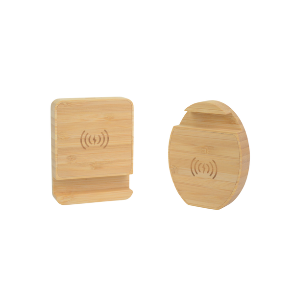 15W Eco-Friendly Bamboo Wireless Charger + Phone Stand