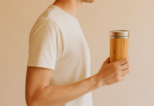 450ML BAMBOO STAINLESS STEEL VACUUM FLASK – SUSTAINABLE & INSULATED (450ML)